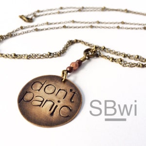 Don&#39;t Panic Necklace: Hitchhiker&#39;s Guide Quote, Science Fiction Jewelry