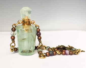 Fluorite necklace. Copper necklace. Oil vial necklace Diffuser jewelry. essential oil necklace. Aromatherapy product.