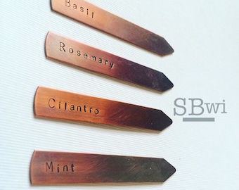 Hand stamped Plant Markers in Copper (set of 4)