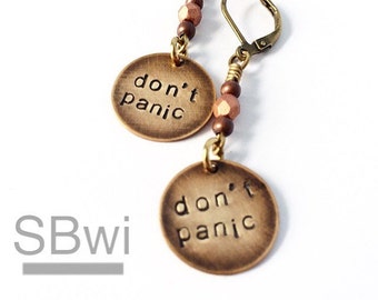 Don't Panic Bronze Coin Earrings: Copper Detail, Hitchhiker's Guide