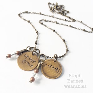 Personalized necklace for mother or grandmother in bronze with  clear Swarovski accent charms
