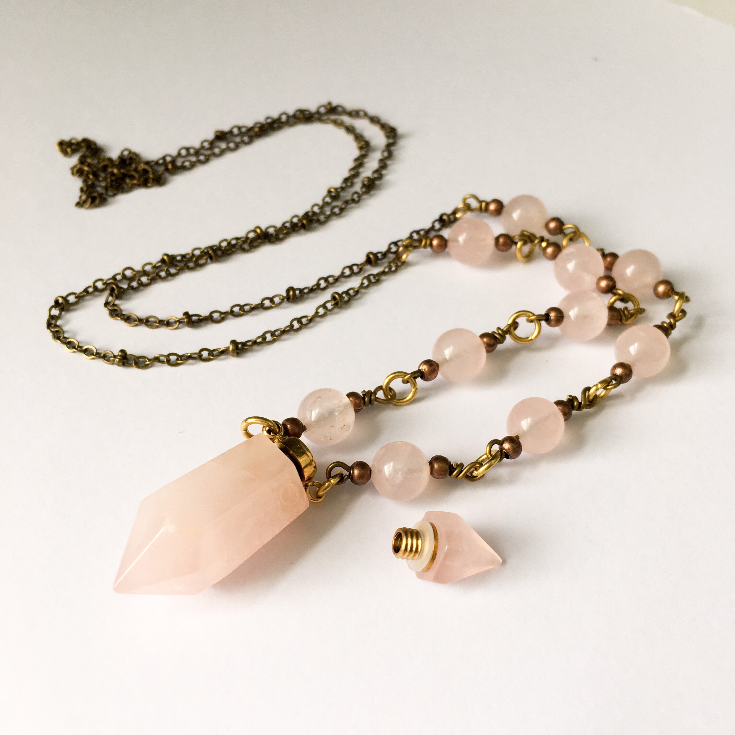 Rose Quartz necklace. Copper necklace. Aromatherapy necklace. | Etsy