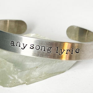 custom silver bangle bracelet. any song lyric. music lover gift. quote bracelet. sentimental gift. words. typewriter font. handmade.