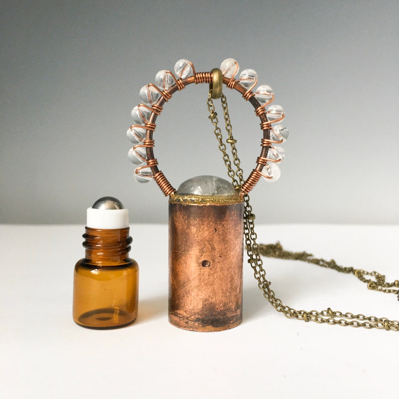 Clear quartz necklace. Copper necklace. Roller ball necklace. image 1