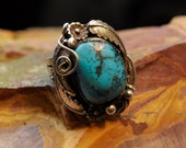 Heavy Mens .925 Silver Ring Bisbee Copper Mine Turquoise - 0095