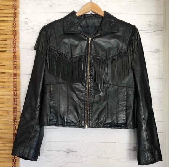 Vintage Berman’s Leather Fringe Moto Jacket Black