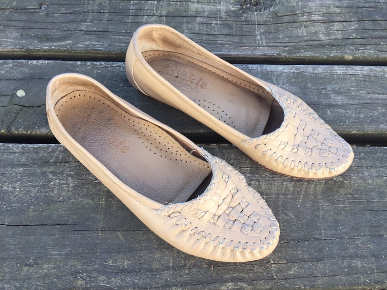 Shoes Size 6.5 Khaki Leather Woven Slip Ons Boho Hippie Made in Brazil Womens 6 12