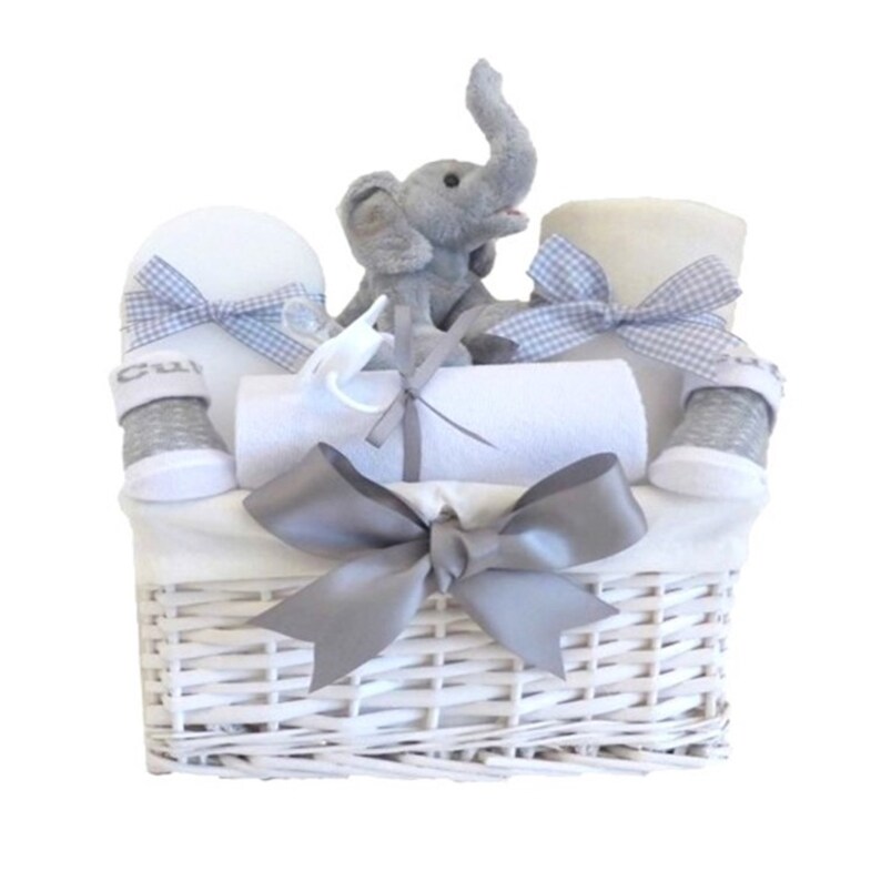 Elephant New Born Baby Shower Hamper Basket Personalised Gifts Etsy