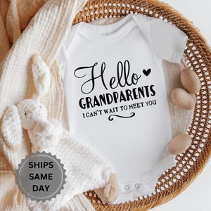 Hello Grandparents Pregnancy Announcement Onesie | Promoted To Grandparents Vest | You are Going To Be Grandparents Surprise Reveal Ideas