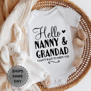 Hello Nanny and Grandad Pregnancy Announcement Reveal Onesie Vests | You&#39;re Going To Be Grandparents Surprise Idea Personalised Baby Grow UK