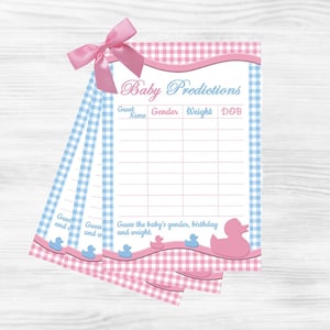 Voorspellingskaarten babyshower VK • Gender Reveal-feestspellen • Roze blauw • Babyshower voor jongens en meisjes, uniseks thema