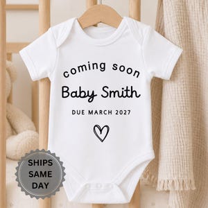 Baby Coming Soon Pregnancy Announcement | Custom Name Baby Reveal Onesie Bodysuit | Personalised New Baby Surprise Gift