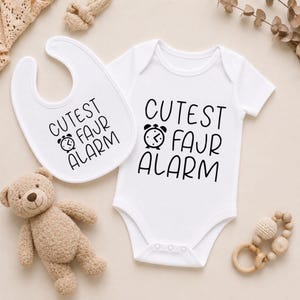 Cutest fajr alarm Islamic Muslim inspired baby vest and bib gift set for a babyshower.