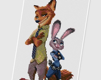 PDF Cross Stitch pattern - 0070.Nick and Judy ( Zootopia ) - INSTANT DOWNLOAD