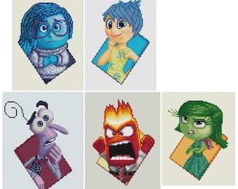 PDF Cross Stitch pattern - 0039.Joy / Sadness / Anger / Fear / Disgust ( Inside Out ) - INSTANT DOWNLOAD