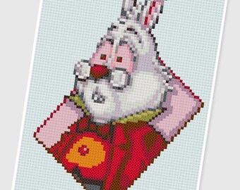 PDF Stickvorlage - 0258.White Rabbit ( Alice im Wunderland ) - SOFORT DOWNLOAD