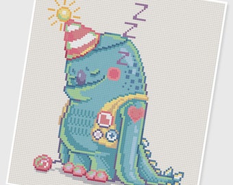 PDF Cross Stitch pattern - 0083.Asleep Monster - INSTANT DOWNLOAD