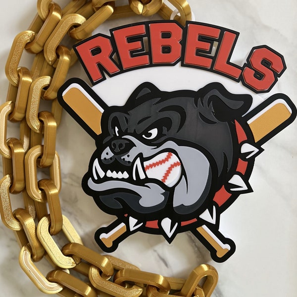 Over Sized Sports Chains Custom Designed Logo's Sports Teams Company 3D Printed Logo's Necklace