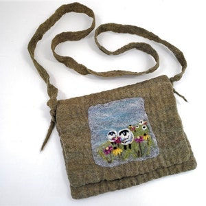Felted Wool Sheep & Flowers Crossbody Purse / Shoulder Bag - Farm Girl Gift - Nature Lover Gift -