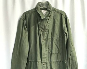 Vintage Used US Military Coveralls, Men's Cotton Sateen Type 1, Size Large, Dallas Uniform Co, 8405-00-131-6509