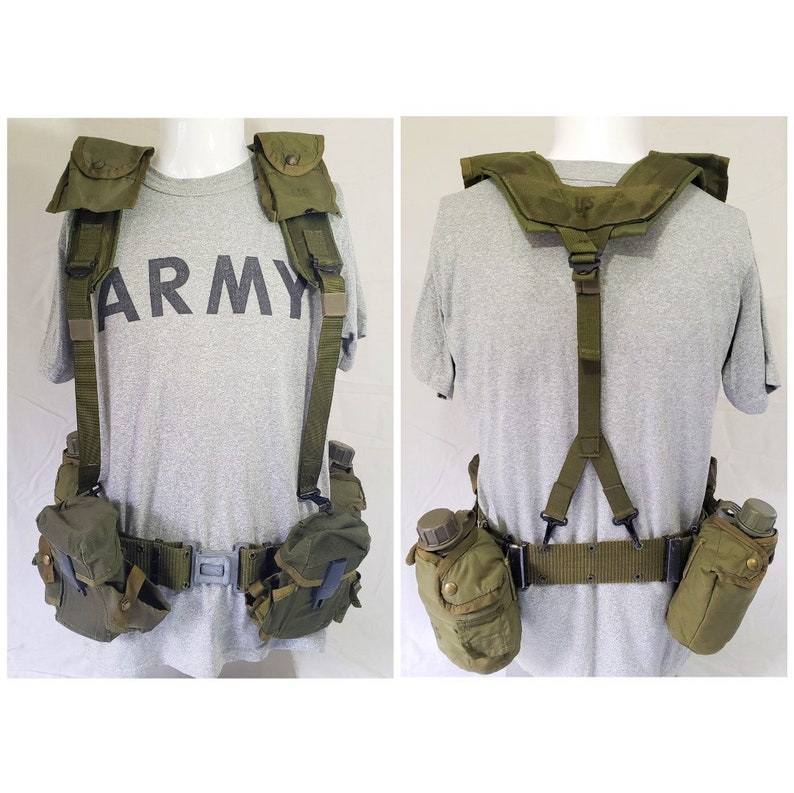 Vintage US Military ALICE LBE Pistol Belt & Suspenders Rig: 2 Canteens ...