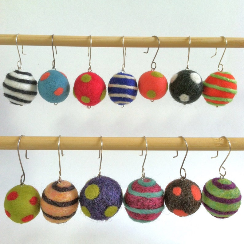 Felted Ball Earrings Sterling Silver French Hooks Wool Balls Needle Felted Wool Wet Felted