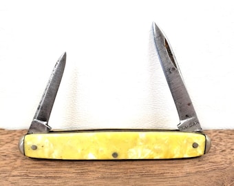 Union Cutlery Co. / Ka-Bar 2 Blade Pocket Knife - Vintage 1930s with Celluloid Scales - U.C.C.O. OLEAN NY