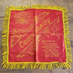 United States Army Camp Shelby Pillowcase, Joint Forces Training Center, Red with Yellow Fringe, Vintage