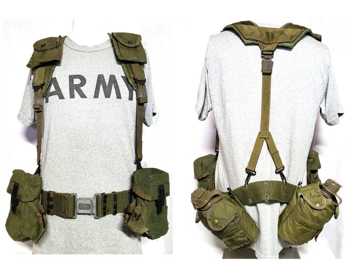 Alice Rig Front And Back Vintage US Military ALICE LBE Pistol Belt & Suspenders Rig: 2 Canteens ...