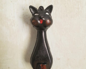 Black Cat Halloween Candy Container with Removable Straw, Marked SS and Made in Hong Kong, Vintage Collectible