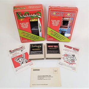 Donkey Kong and Venture: Coleco Video Cartridges for Atari 2600 and Sears Video Arcade, Original Boxes & Manuals, Tested / Working, Vintage