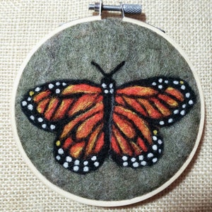 Monarch Butterfly Needle Felted Wool Painting - Framed in Embroidery Hoop - OOAK Art Gift for Nature Lover
