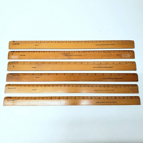 Lot of 6 Vintage Eugene Dietzen Co. Scales, New York-Chicago, 3/16, 1/4, 5/8, 3/4, 3/32, 3/8, Ruler