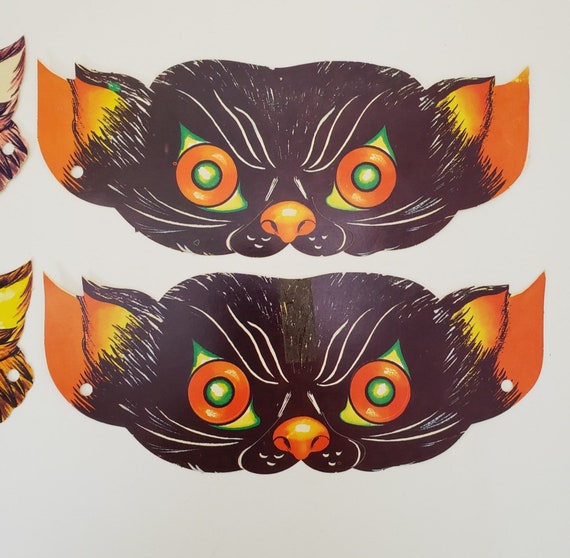 Cat & Bat Vintage Halloween Paper Masks Lot of 4 Gem