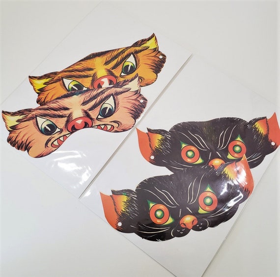 Cat & Bat Vintage Halloween Paper Masks Lot of 4 Gem