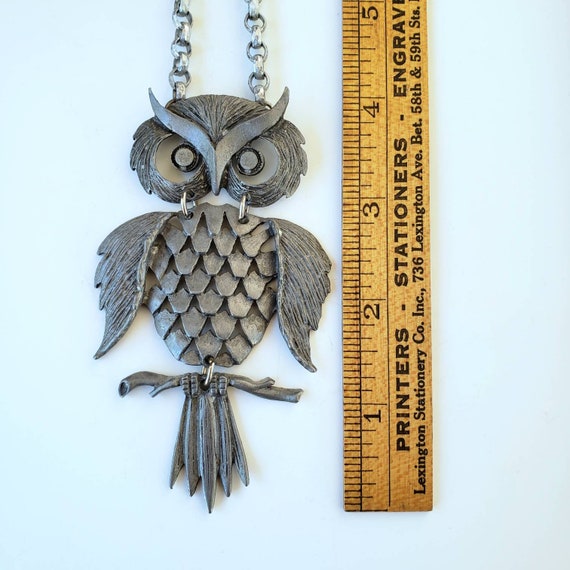 Vintage 4" Owl Statement Pendant on 20" Hammered … - image 6