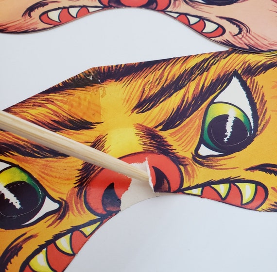 Cat & Bat Vintage Halloween Paper Masks Lot of 4 Gem