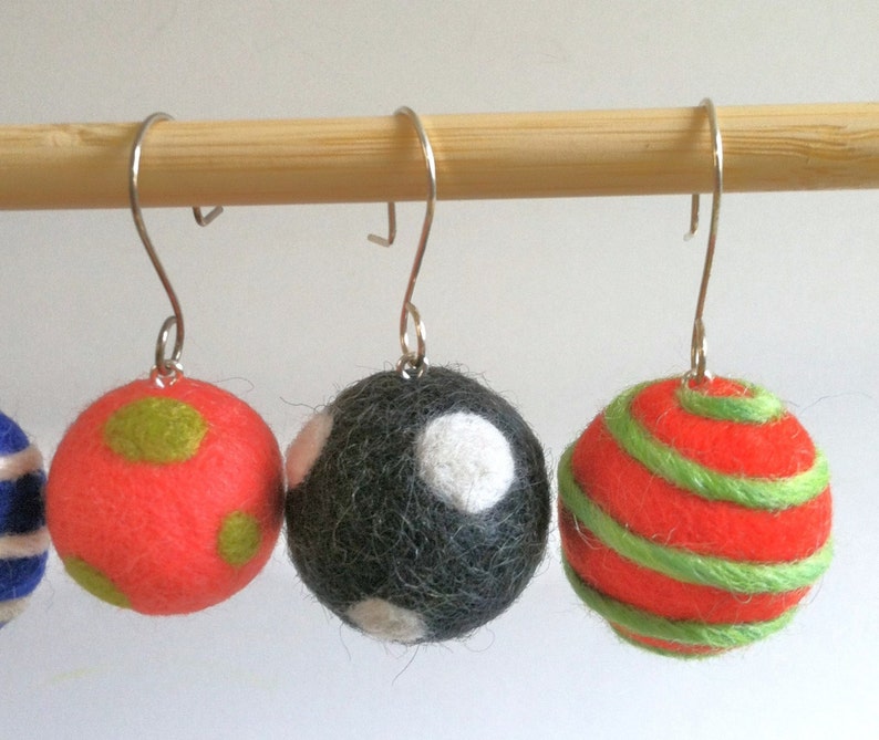 Felted Ball Earrings Sterling Silver French Hooks Wool Balls Needle Felted Wool Wet Felted