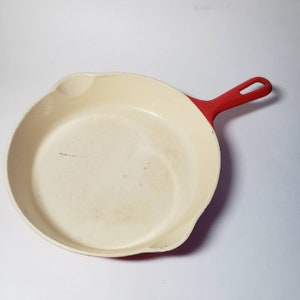 Griswold 699B #6 Red Enameled Cast Iron Skillet / Pan Round 9&quot;, Vintage