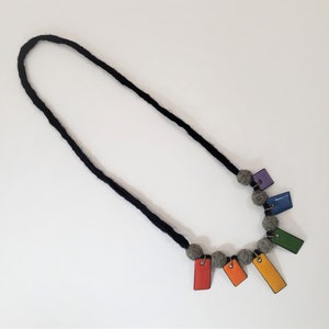 Rainbow Necklace - Felted Wool & Enameled Copper - OOAK Gift for Mother, Daughter, Friend - Pride