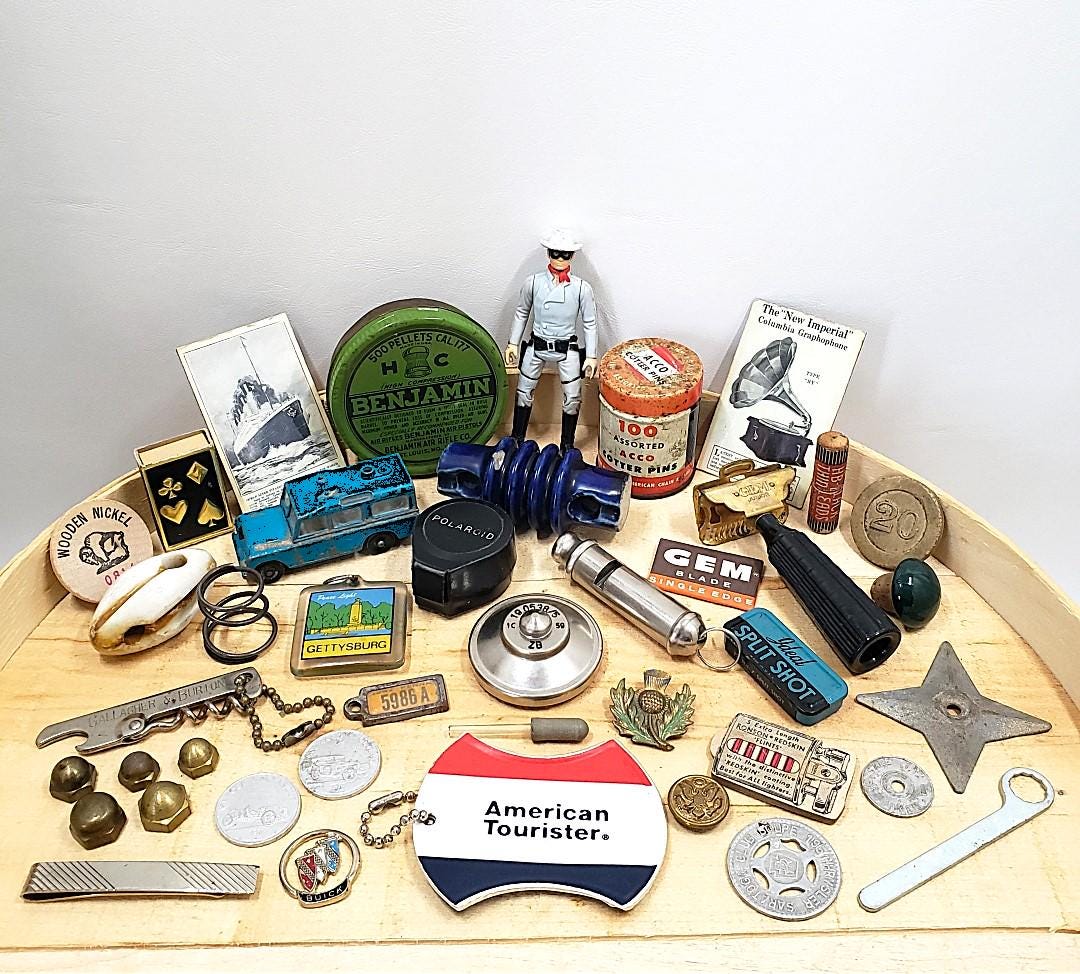 Grandpa's Junk Drawer Lot of Vintage Odds & Ends - Found Objects - Lone ...