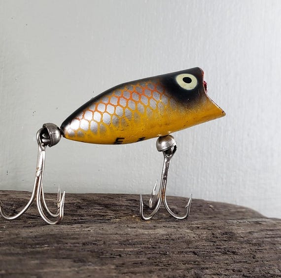 collectible heddon fishing lures Vintage Heddon Tiny Lucky 13 Fishing Lure - Spook Model #370 - Yellow,  Silver, Black and Red