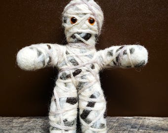 Handmade Mummy Monster Doll - Needle Felted Wool Soft Sculpture