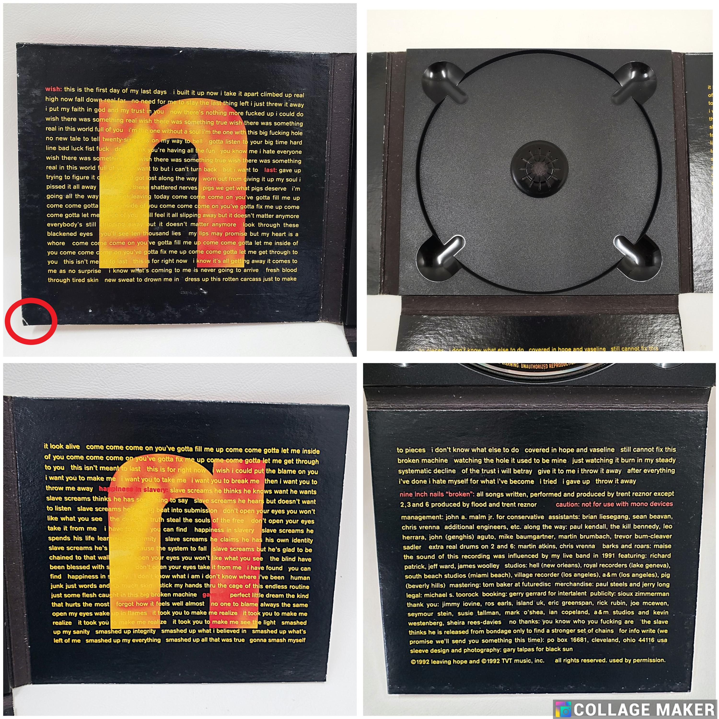 1992 Nine Inch Nails Broken CD With 3