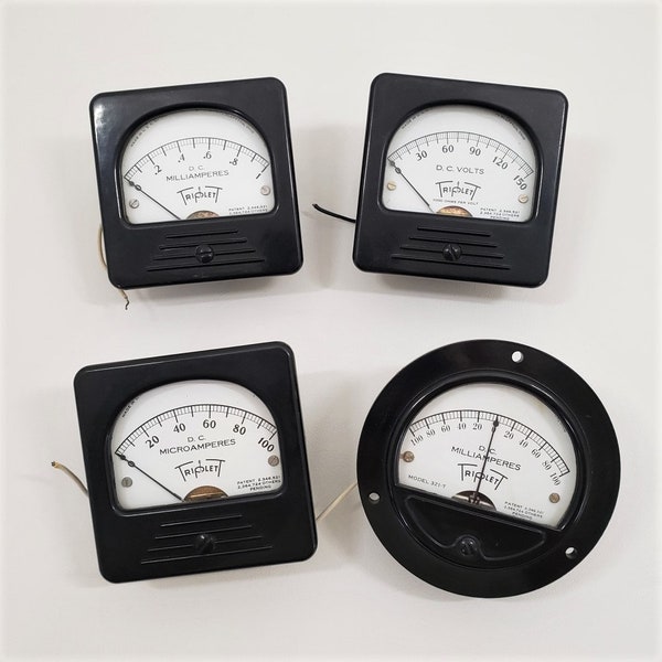 Triplett Panel Meters: 0-1 DC Milliamperes,  0-100 DC Microamperes, 0-100 DC Volts, and Model 321-T dc Milliamperes, Vintage Gauge