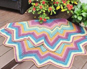 Hand Crocheted Star Blanket: Colorful Lap Afghan, 60 inch
