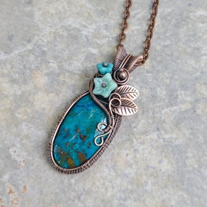 Chrysocolla wire wrapped Pendant - Cottage Core Jewelry - copper wire jewelry - Chrysocolla  jewelry for sale