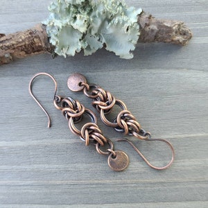 Copper Chain Maille Earrings - Healing Copper Jewelry - 7th Anniversary Gift for Wife - Byzantine Chain Maille Earrings - Dangle Earrings
