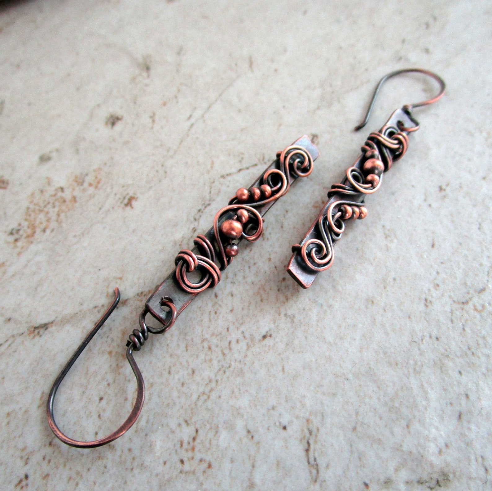 Copper Bar Earrings Healing Copper Jewelry 7th Anniversary Etsy