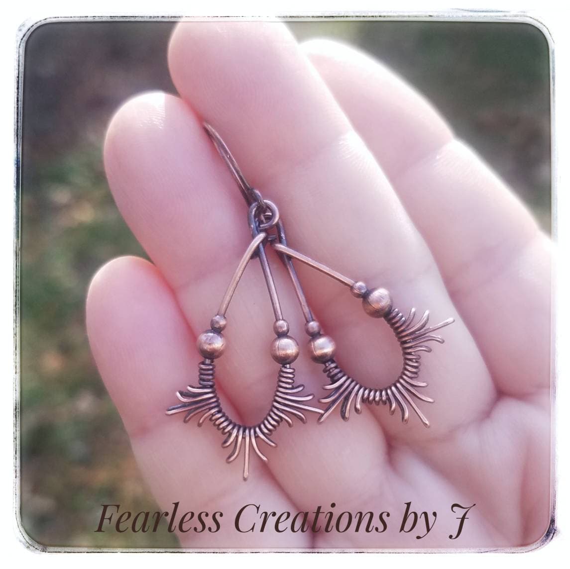 Sunburst Copper Hoop Earrings: Wire Wrapped Celestial Jewelry